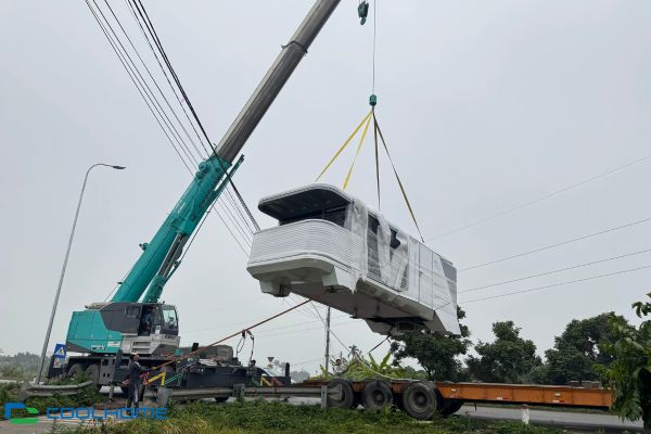 Máy nâng cẩu nhà từ xe đầu kéo xuống đất