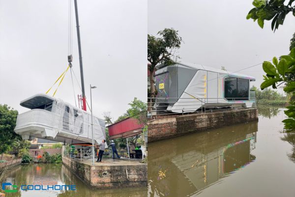 Nhà tiếp tục được cẩu vào vị trí lắp đặt và nhà phi thuyền hoàn thành lắp đặt