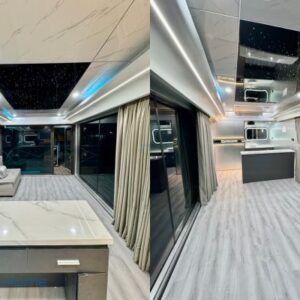 Không gian phòng khách nhà phi thuyền Zen6 với trần sao, gợi cảm giác hiện đại, tinh tế