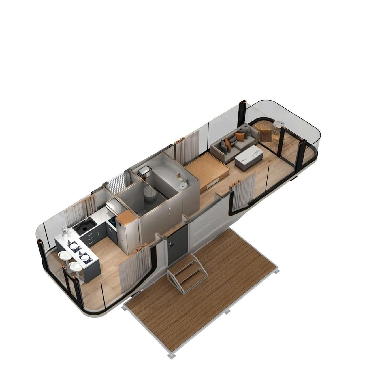Nhà phi thuyền di động thông minh Zen 8 Coolhome được phác họa 3D bên trong có đủ nội thất