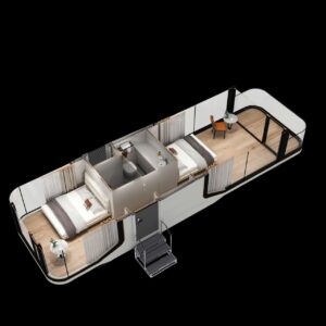 Nhà phi thuyền di động thông minh Zen 8 Coolhome được phác họa 3D bên trong khi nhìn trực diện