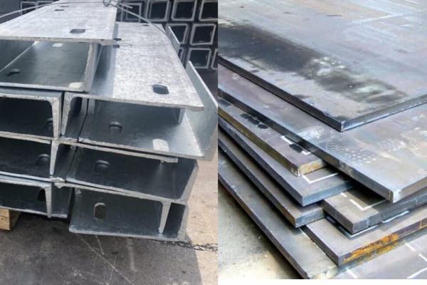 Vật liệu thép chữ U mạ kẽm (bên trái) và thép CT3 (bên phải)