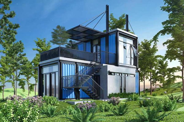 Nhà lắp ghép 2 tầng 3 phòng ngủ mái bằng hiện đại