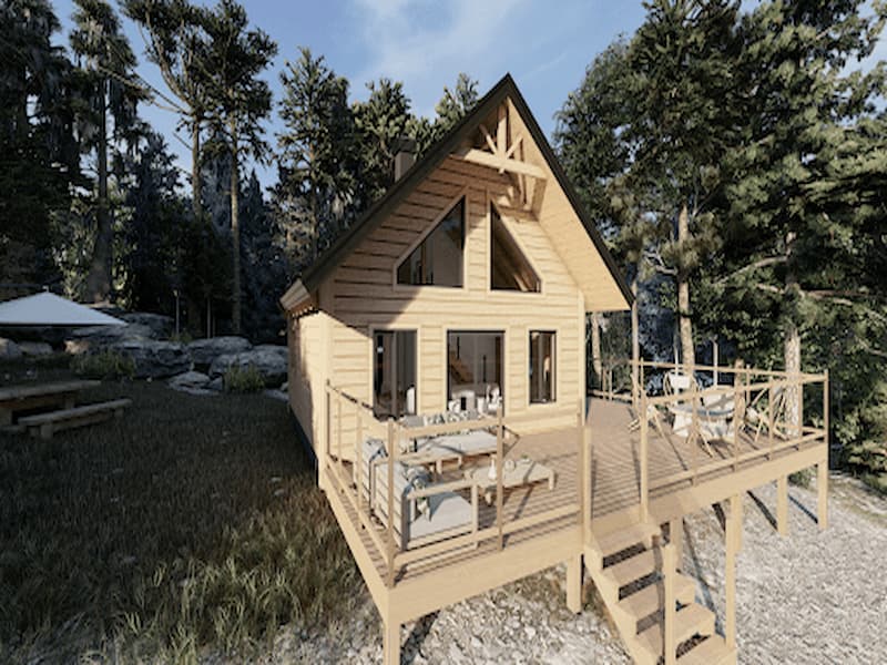 Nhà lắp ghép gác lửng kiểu nông thôn (rustic).
