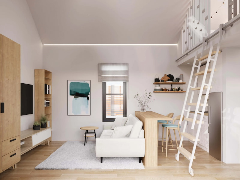 Nhà lắp ghép gác lửng phong cách tối giản (minimalism).