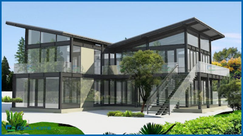 Nhà khung thép kết hợp mặt kính trong suốt