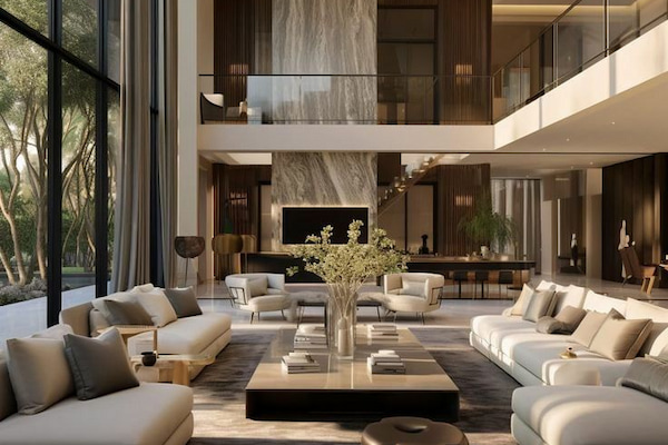 Căn hộ Duplex phong cách hiện đại với tông màu trung tính và cửa kính rộng