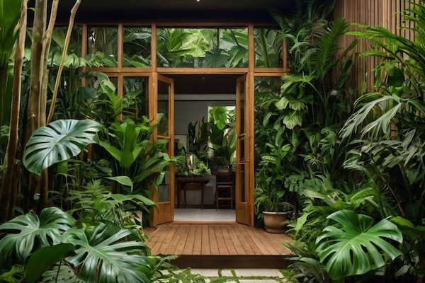 Sân vườn nhiệt đới tạo cảm giác tươi mát, tràn đầy sức sống