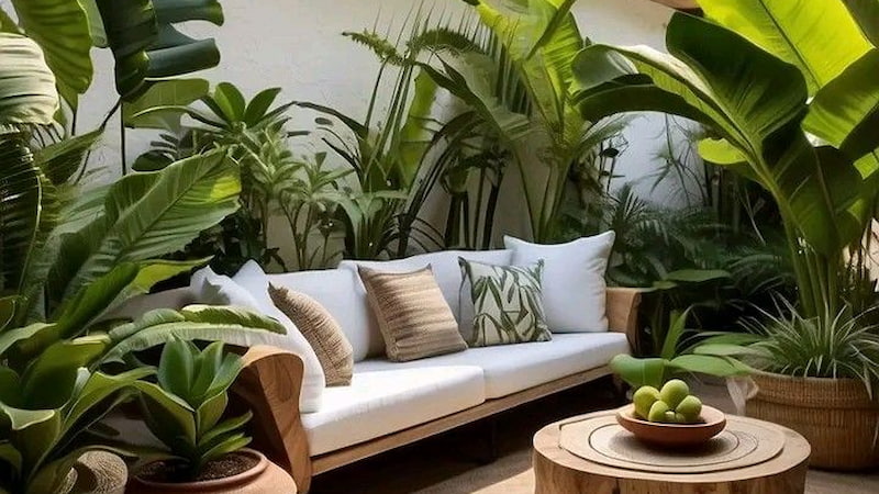 Tầng thượng rợp bóng cây lá lớn, đậm chất nhiệt đới và gần gũi thiên nhiên