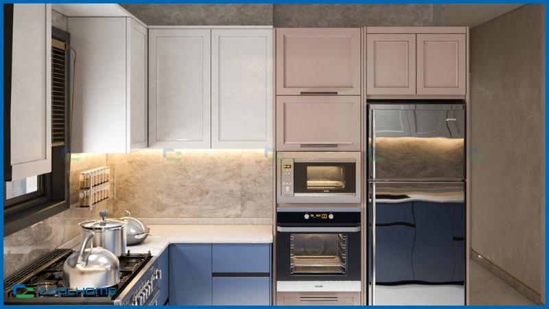 Bếp ẩn gọn gàng, tích hợp đầy đủ thiết bị và chỉ lộ ra khi cần dùng