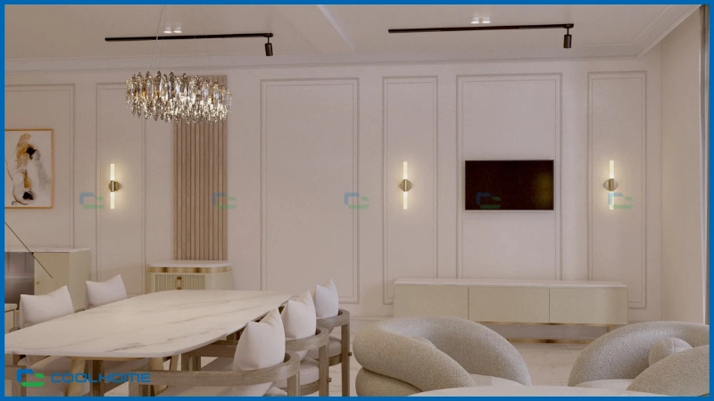 Phòng khách với các thiết bị thông minh giúp tối ưu không gian 