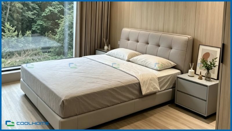 Phòng ngủ tiện nghi với vách kính Low-E toàn cảnh, mang đến góc nhìn Panorama trọn vẹn và khả năng cách âm, cách nhiệt vượt trội